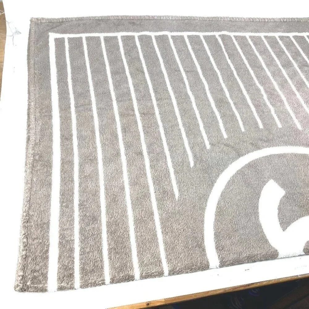 CHANEL Logo Stripe CC CC Mark Bath towel Interior Throw towel Gray Based/White